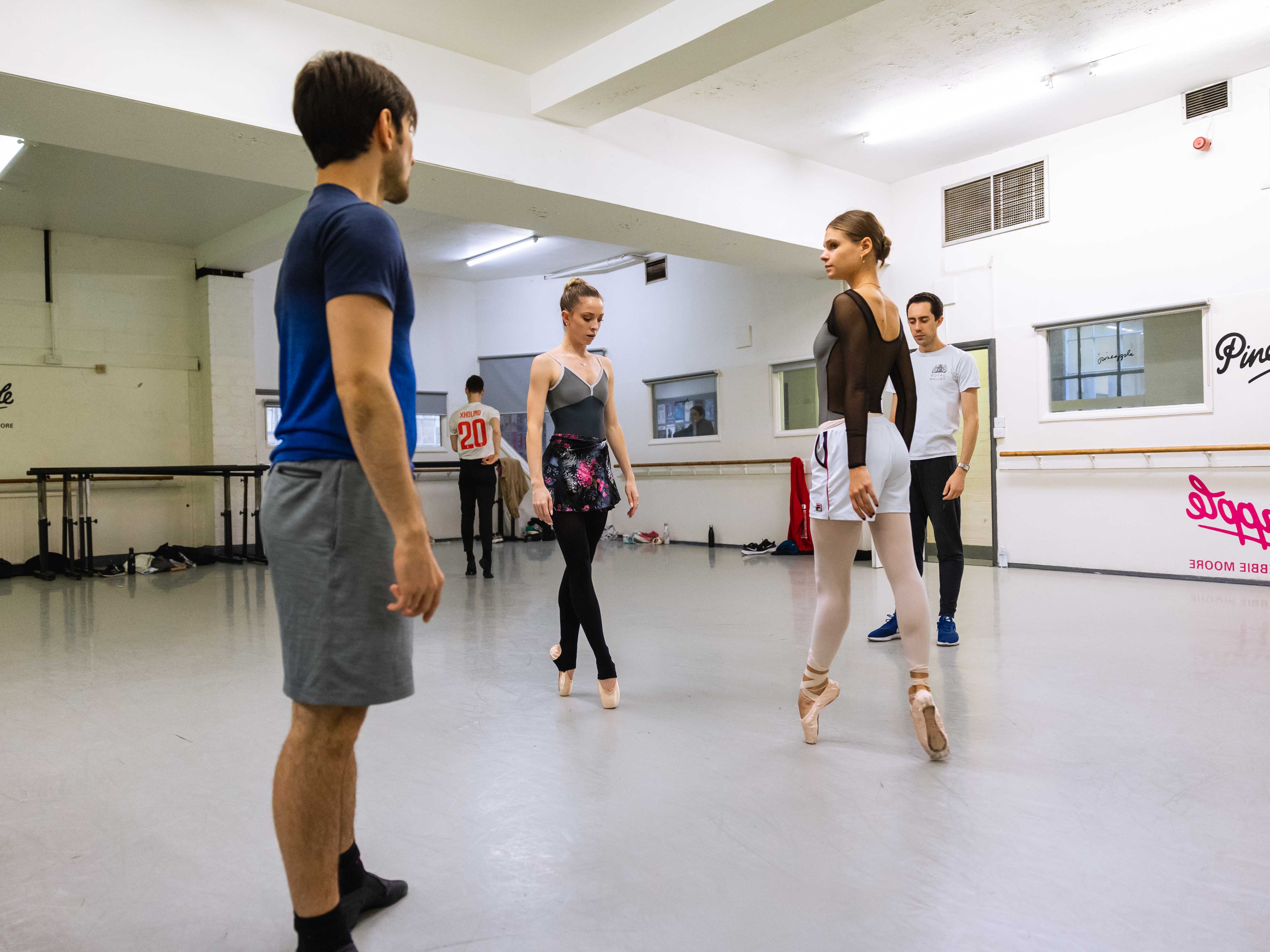 NEBT dancers and Valentino Zucchetti rehearsing in a studio