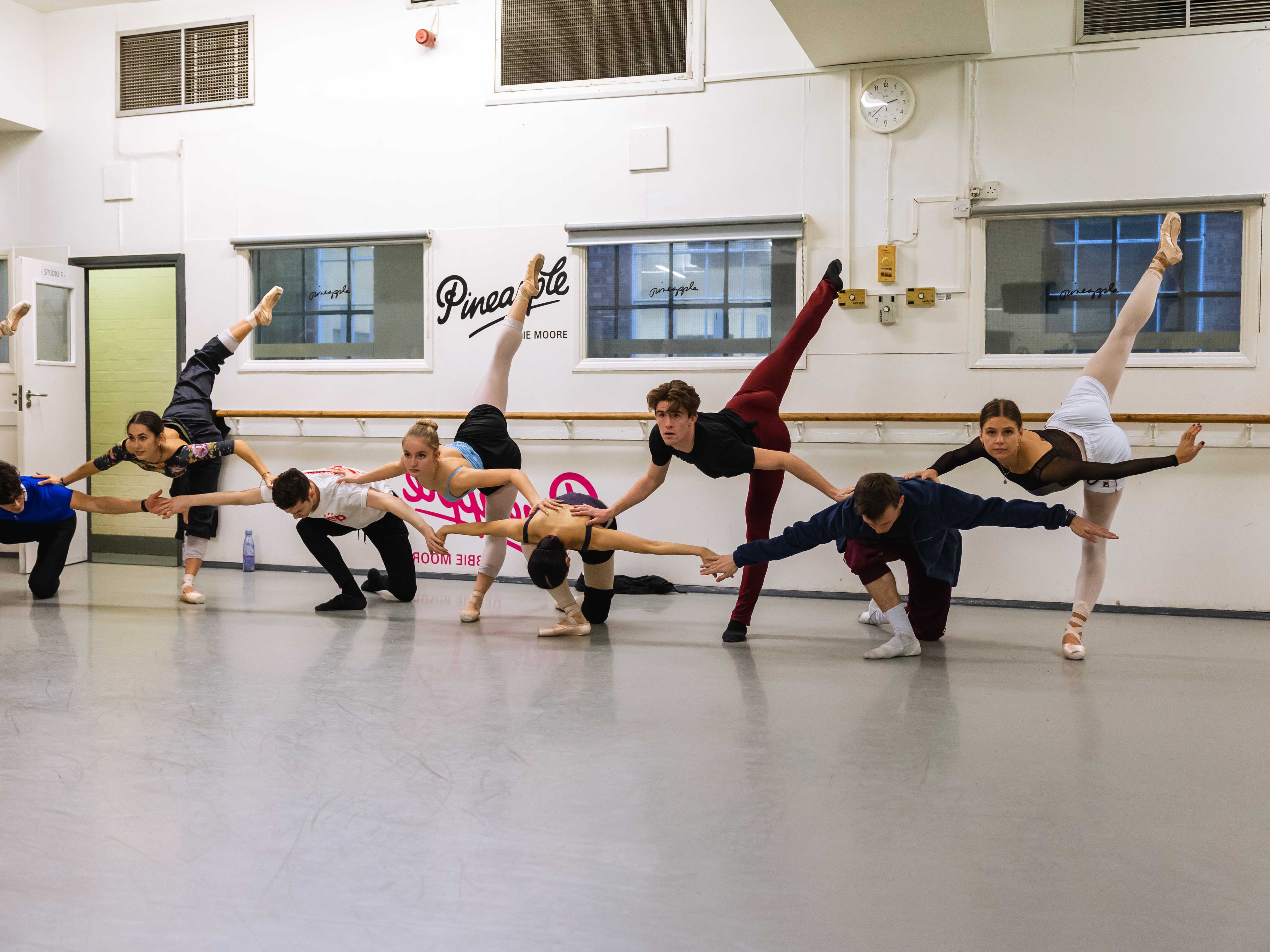 NEBT dancers rehearsing in a studio